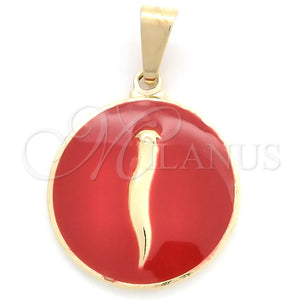 Dije Elegante 05.32.0090 Oro Laminado, Diseño de Chili, Esmaltado Rojo, Tono Dorado