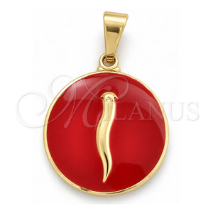 Dije Elegante 05.32.0090 Oro Laminado, Diseño de Chili, Esmaltado Rojo, Tono Dorado