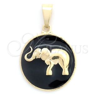 Dije Elegante 05.32.0091 Oro Laminado, Diseño de Elefante, Esmaltado Negro, Tono Dorado