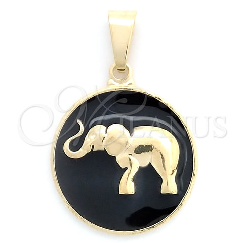 Dije Elegante 05.32.0091 Oro Laminado, Diseño de Elefante, Esmaltado Negro, Tono Dorado