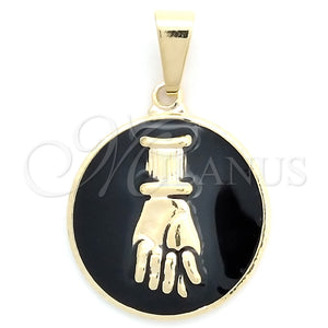Dije Elegante 05.32.0092 Oro Laminado, Diseño de Mano de Dios, Esmaltado Negro, Tono Dorado