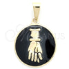 Dije Elegante 05.32.0092 Oro Laminado, Diseño de Mano de Dios, Esmaltado Negro, Tono Dorado