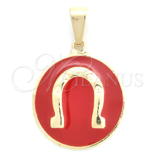 Dije Elegante 05.32.0093 Oro Laminado, Diseño de Herradura, Esmaltado Rojo, Tono Dorado