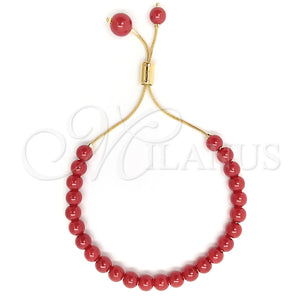 Pulsera Bolo Ajustable 03.32.0575 Oro Laminado, Diseño de Bola, con Granate Perla, Pulido, Tono Dorado (01 MM Thickness, 7 Inches Length)