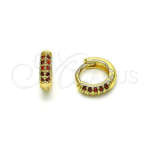 Argolla Huggie 02.195.0111.2.10 Oro Laminado, con Granate Micro Pave, Pulido, Tono Dorado