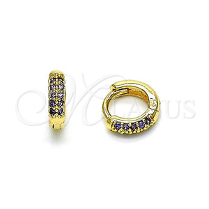 Argolla Huggie 02.195.0111.3.10 Oro Laminado, con Amatista Micro Pave, Pulido, Tono Dorado