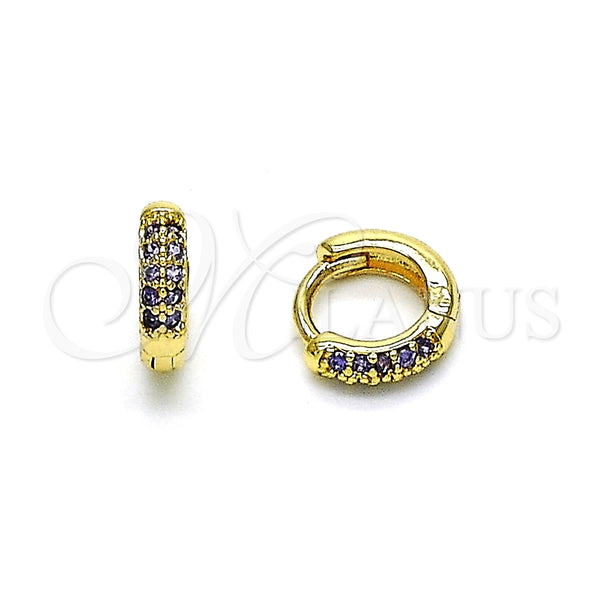 Argolla Huggie 02.195.0111.3.10 Oro Laminado, con Amatista Micro Pave, Pulido, Tono Dorado