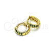Argolla Huggie 02.195.0111.5.10 Oro Laminado, con Verde Micro Pave, Pulido, Tono Dorado