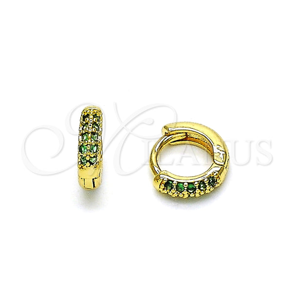 Argolla Huggie 02.195.0111.5.10 Oro Laminado, con Verde Micro Pave, Pulido, Tono Dorado