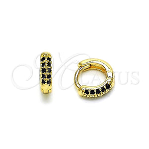 Argolla Huggie 02.195.0111.7.10 Oro Laminado, con Negro Micro Pave, Pulido, Tono Dorado