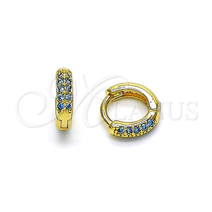 Argolla Huggie 02.195.0111.8.10 Oro Laminado, con Aqua Azul Micro Pave, Pulido, Tono Dorado