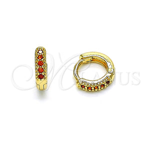 Argolla Huggie 02.195.0110.2.10 Oro Laminado, con Granate Micro Pave, Pulido, Tono Dorado
