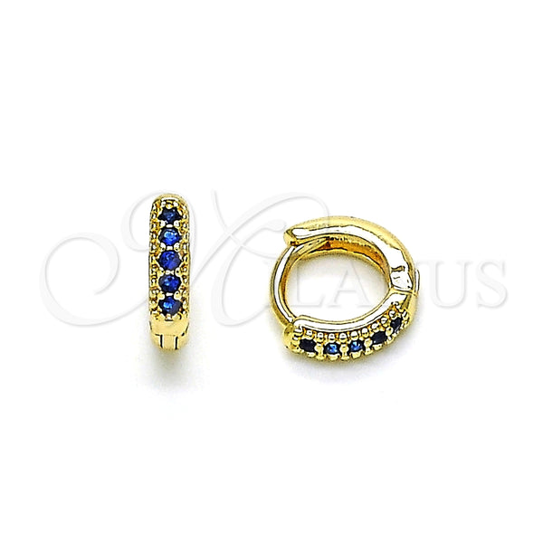 Argolla Huggie 02.195.0110.3.10 Oro Laminado, con Zafiro Azul Micro Pave, Pulido, Tono Dorado