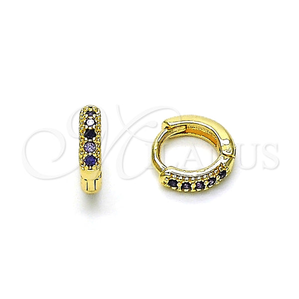 Argolla Huggie 02.195.0110.5.10 Oro Laminado, con Dark Ametista Micro Pave, Pulido, Tono Dorado