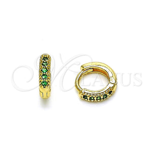 Argolla Huggie 02.195.0110.6.10 Oro Laminado, con Verde Micro Pave, Pulido, Tono Dorado