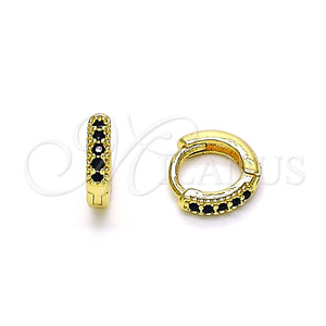 Argolla Huggie 02.195.0110.7.10 Oro Laminado, con Negro Micro Pave, Pulido, Tono Dorado
