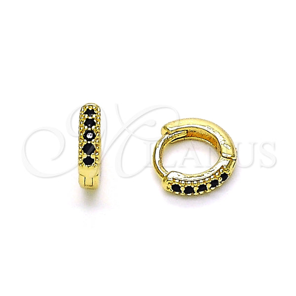 Argolla Huggie 02.195.0110.7.10 Oro Laminado, con Negro Micro Pave, Pulido, Tono Dorado