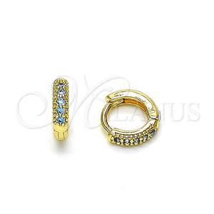 Argolla Huggie 02.195.0110.8.10 Oro Laminado, con Aqua Azul Micro Pave, Pulido, Tono Dorado