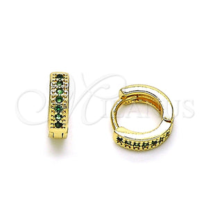 Argolla Huggie 02.195.0106.2.10 Oro Laminado, con Verde Micro Pave, Pulido, Tono Dorado