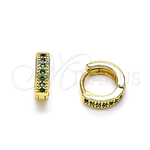 Argolla Huggie 02.195.0106.2.10 Oro Laminado, con Verde Micro Pave, Pulido, Tono Dorado