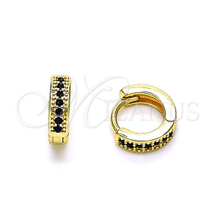 Argolla Huggie 02.195.0106.7.10 Oro Laminado, con Negro Micro Pave, Pulido, Tono Dorado