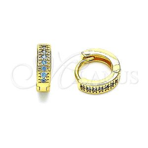 Argolla Huggie 02.195.0106.8.10 Oro Laminado, con Aqua Azul Micro Pave, Pulido, Tono Dorado
