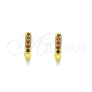 Argolla Huggie 02.195.0105.2.10 Oro Laminado, con Granate Micro Pave, Pulido, Tono Dorado
