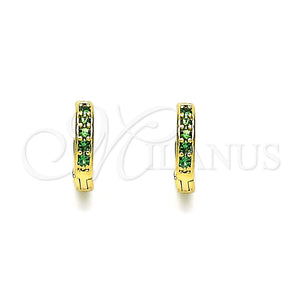 Argolla Huggie 02.195.0105.3.10 Oro Laminado, con Verde Micro Pave, Pulido, Tono Dorado