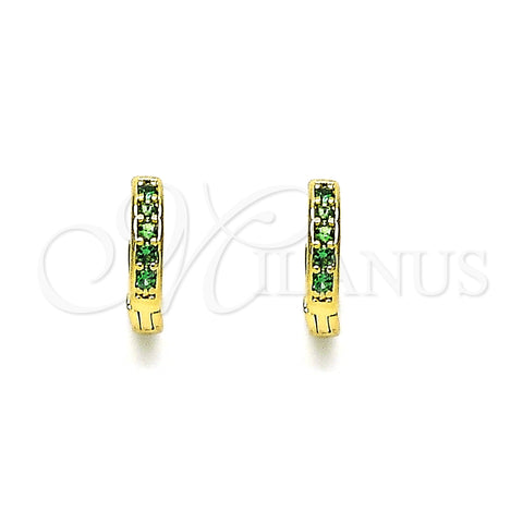 Argolla Huggie 02.195.0105.3.10 Oro Laminado, con Verde Micro Pave, Pulido, Tono Dorado