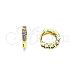 Argolla Huggie 02.195.0105.4.10 Oro Laminado, con Dark Ametista Micro Pave, Pulido, Tono Dorado