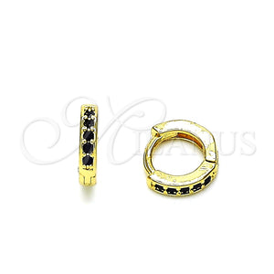 Argolla Huggie 02.195.0105.7.10 Oro Laminado, con Negro Micro Pave, Pulido, Tono Dorado