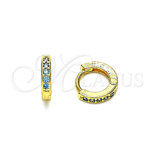 Argolla Huggie 02.195.0105.8.10 Oro Laminado, con Aqua Azul Micro Pave, Pulido, Tono Dorado