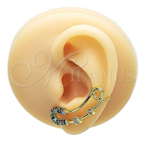 Earcuff 02.210.0710 Oro Laminado, Diseño de Paperclip, con Multicolor Micro Pave and Blanca Zirconia Cubica, Pulido, Tono Dorado