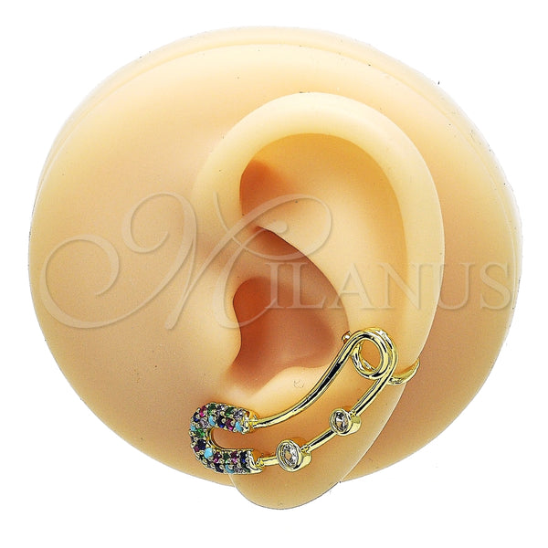 Earcuff 02.210.0710 Oro Laminado, Diseño de Paperclip, con Multicolor Micro Pave and Blanca Zirconia Cubica, Pulido, Tono Dorado