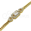 Pulsera Elegante 03.283.0199.07 Oro Laminado, Diseño de Hebilla del Cinturón y Miami Cubana, con Blanca Zirconia Cubica and Blanca Micro Pave, Pulido, Tono Dorado (140 Gauge, 05 MM Thickness, 8 Inches Length)