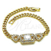 Pulsera Elegante 03.283.0199.07 Oro Laminado, Diseño de Hebilla del Cinturón y Miami Cubana, con Blanca Zirconia Cubica and Blanca Micro Pave, Pulido, Tono Dorado (140 Gauge, 05 MM Thickness, 8 Inches Length)