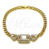 Pulsera Elegante 03.283.0199.07 Oro Laminado, Diseño de Hebilla del Cinturón y Miami Cubana, con Blanca Zirconia Cubica and Blanca Micro Pave, Pulido, Tono Dorado (140 Gauge, 05 MM Thickness, 8 Inches Length)