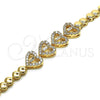 Pulsera Elegante 03.283.0203.07 Oro Laminado, Diseño de Corazón y Baguette, con Blanca Zirconia Cubica and Blanca Micro Pave, Pulido, Tono Dorado (06 MM Thickness, 7 Inches Length)