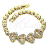 Pulsera Elegante 03.283.0203.07 Oro Laminado, Diseño de Corazón y Baguette, con Blanca Zirconia Cubica and Blanca Micro Pave, Pulido, Tono Dorado (06 MM Thickness, 7 Inches Length)