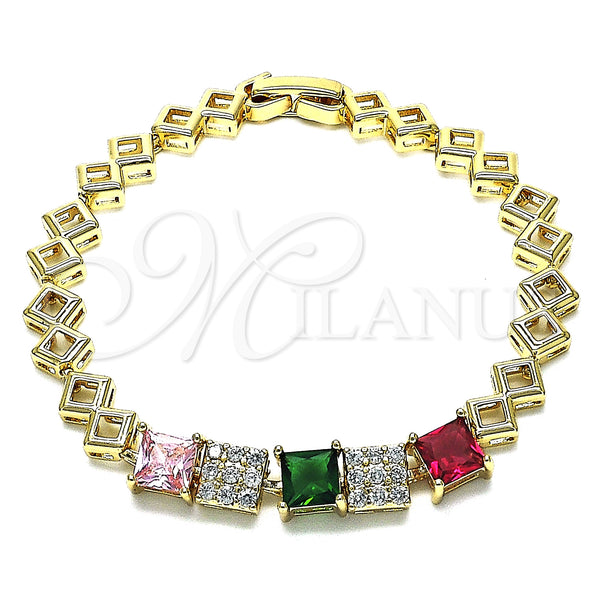 Pulsera Elegante 03.283.0210.07 Oro Laminado, con Multicolor Zirconia Cubica and Blanca Micro Pave, Pulido, Tono Dorado (07 MM Thickness, 7 Inches Length)