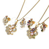 Juego de Arete y Dije de Adulto 10.210.0161.1 Oro Laminado, Diseño de Pavo Real, con Multicolor Zirconia Cubica, Pulido, Tono Dorado