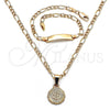 Collar y Pulsera 06.63.0258 Oro Laminado, Diseño de Dinero y Figaro, Pulido, Tono Dorado