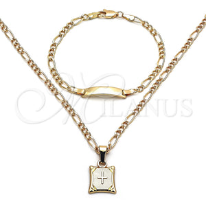 Collar y Pulsera 06.63.0259 Oro Laminado, Diseño de Cruz y Figaro, Pulido, Tono Dorado