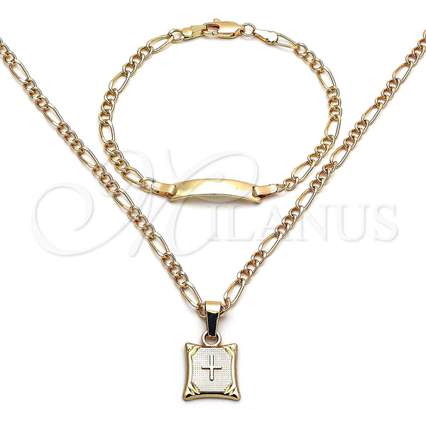Collar y Pulsera 06.63.0259 Oro Laminado, Diseño de Cruz y Figaro, Pulido, Tono Dorado