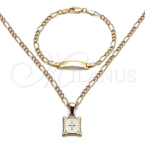 Collar y Pulsera 06.63.0259 Oro Laminado, Diseño de Cruz y Figaro, Pulido, Tono Dorado