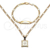 Collar y Pulsera 06.63.0259 Oro Laminado, Diseño de Cruz y Figaro, Pulido, Tono Dorado