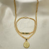 Collar y Pulsera 06.63.0263 Oro Laminado, Diseño de Dinero, Pulido, Tono Dorado