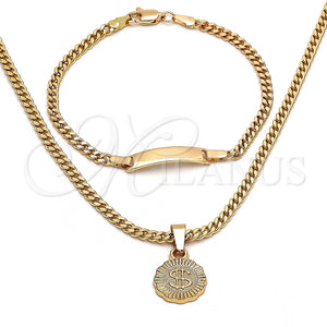 Collar y Pulsera 06.63.0263 Oro Laminado, Diseño de Dinero, Pulido, Tono Dorado