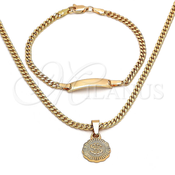 Collar y Pulsera 06.63.0263 Oro Laminado, Diseño de Dinero, Pulido, Tono Dorado