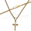 Collar y Pulsera 06.63.0265 Oro Laminado, Diseño de Crucifijo y Miami Cubana, Pulido, Tono Dorado